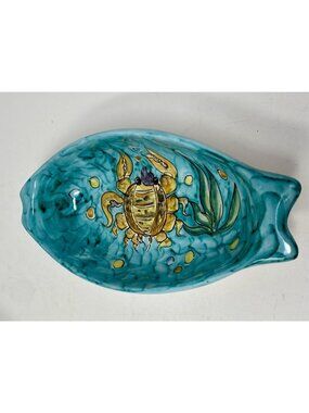 Vintage Italian Vietri Hand Painted Ceramic Fish Shaped Bowl Dish Italy